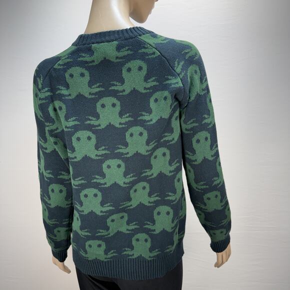 ModCloth Womens Octopus Pullover Sweater Size M Deep Green Cotton All Over Print - Picture 4 of 7